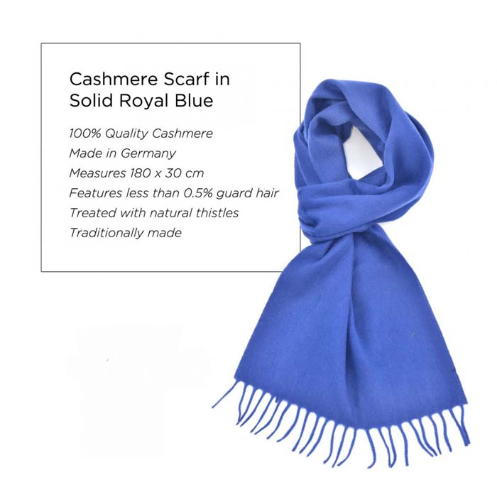 Gift Boxed Royal Blue 100% Cashmere Scarf Premium Quality Limited Quantity 