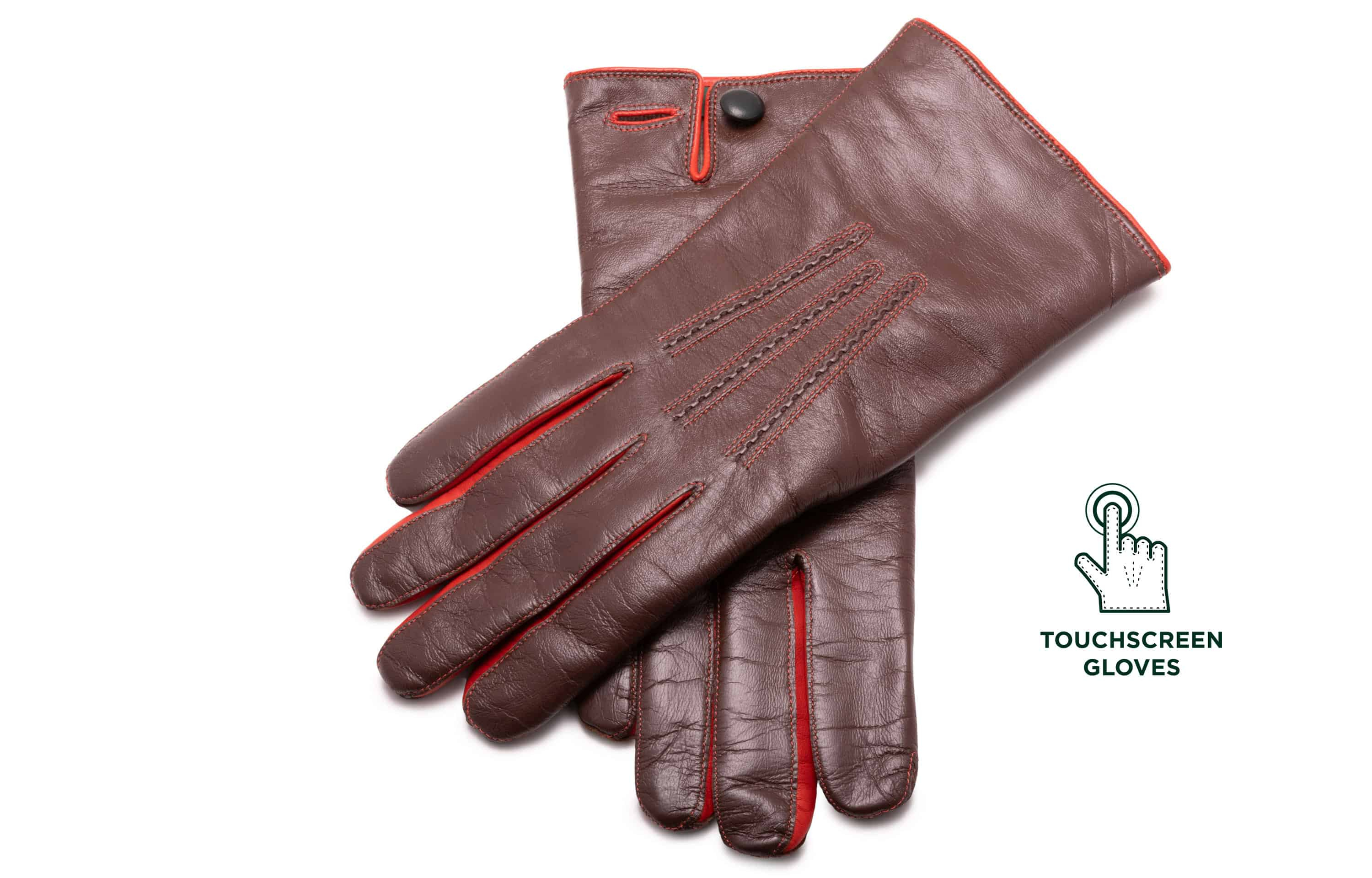 Chestnut Brown Lamb Belvedere Contrast Gloves Fort Nappa Brick Touchscreen with by
