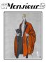 Monsieur Revue Des Elegances Cover Men's Fashion Illustration Evening Overcoat with Red Lining White Tie