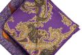 Reversible Madder Silk Pocket Square in Violet Purple with Orange Pheasant and Ochre Paisley