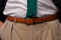 Tan Cognac Belt with folded edges and Saffiano Leather lining with Jasper Silver Solid Brass Belt Buckle by Fort Belvedere