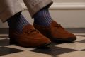Navy and Khaki Shadow Stripe Ribbed Socks Fil d'Ecosse Cotton-Fort Belvedere