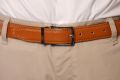 Tan Cognac Belt with folded edges and Saffiano Leather lining with Benedict Silver Solid Brass Belt Buckle by Fort Belvedere