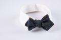 Wool Challis Bow Tie in Brown with Green, Blue, Red & Yellow Pattern on Collar & Blue Cornflower Boutonniere - Fort Belvedere