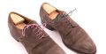 Dark brown suede Derby shoes with pink and gark green shoelaces by Fort Belvedere