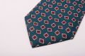 Aqua Green Jacquard Woven Tie with Printed Diamonds in Orange Red and White - Fort Belvedere Collections