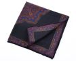Back of Purple, Charcoal & Blue Silk-Wool Pocket Square with Paisley Motifs