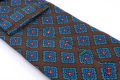Bar Tack Detail Wool Challis Tie in Brown with Green, Blue, Orange, Yellow Pattern - Fort Belvedere