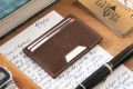Montecristo Antique Mahogany Full-Grain Leather 4CC Wallet with cards. 
