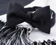 Black Bow Tie in Silk Barathea and Evening Scarf in Black & White Silk Satin