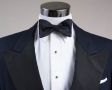 Black Bow Tie in Silk Shantung Sized Butterfly Self Tie with Faille Grosgrain Lapel and Classic White Irish Linen Pocket Square