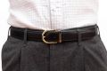 Black Boxcalf Leather Belt with Alastair Gold Solid Brass Belt Buckle Classic Round Exchangeable with Gold Plating Hypoallergenic Nickel Free - Fort Belvedere 