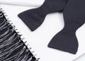 Black Bow tie in Silk Satin and Evening Scarf in Black & White Silk Satin-original