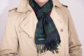 Black watch Blackwatch Tartan Scarf in Dark Blue Navy, Black, Green Cashmere Scarf by Fort Belvedere with Burberry Trench Coat