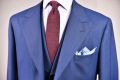Blue Three piece suit with grey red wool herringbone knit tie - Fort Belvedere