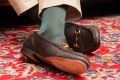 Dark Brown Gucci Loafers worn with Finest Socks In The World - Over The Calf in Bottle Green Silk with Chinos 