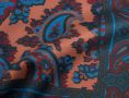 Close up Details of Bronze Orange Madder Silk Pocket Square with Turquoise,Green, Brown Large Paisley- Fort Belvedere