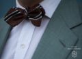Shantung Silk Striped Two Tone Bow Tie Brown, Green White - Fort Belvedere 