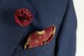 Burgundy Mini Carnation Silk Boutonniere Buttonhole Flower and Burgundy Silk Pocket Square by Fort Belvedere