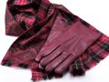 Burgundy Men's Dress Gloves with Folded Double Sided Scarf in Red Silk Wool Paisley & Plaid