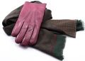 Burgundy Men's Dress Gloves with Folded Reversible Scarf in Dark Green & Red Silk Wool Motif & Check