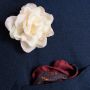 Burgundy Silk Pocket Square with little Paisley with Ivory Spray Rose