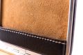 Business Card Case close up Dark Brown Bison Leather with Tan Lamb Leather Lining by Fort Belvedere