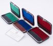 Business Card Cases in Top Quality Aniline Leathers with Luxurious Goat Velour linings in green, red and blue by Fort Belvedere