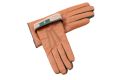 Chestnut Brown Lamb Nappa Touchscreen Gloves with Dark Green Contrast