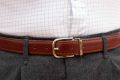 Chestnut Brown Calf Leather Belt Aniline Dyed Cut-To-Size - Folded Edges gold Jasper Buckle