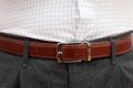 Chestnut Brown Calf Leather Belt Aniline Dyed Cut-To-Size - Folded Edges with silver Benedict buckle