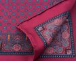 Close up Back of Burgundy Silk Pocket Square with little Paisley
