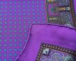 Close up Back of Purple Silk Pocket Square with Dotted Motifs & Paisley