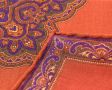Close up edge of Orange Silk-Wool Pocket Square with Paisley Motifs