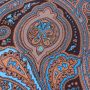 Close up Paisley of Silk Pocket Square in Brown with Blue Paisley
