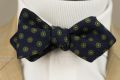 Close Up Wool Challis Bow Tie in Navy Blue with Green and Yellow Pattern - Fort Belvedere