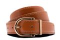 Cognac Tan Boxcalf Leather Belt with Alastair Gold Solid Brass Belt Buckle Classic Round Exchangeable with Gold Plating Hypoallergenic Nickel Free - Fort Belvedere 