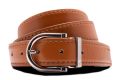 Tan Cognac Belt with folded edges and Saffiano Leather lining with Platinum Silver Alastair Brass Buckle by Fort Belvedere