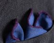 Contrast Edge of Mid Blue Silk-Wool Pocket Square with Hunting Motifs