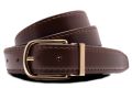 Dark Havana Chocolate brown boxcalf leather belt with Jasper Gold Solid Brass Belt Buckle Rounded Rectangle Exchangeable with Gold Plating Hypoallergenic Nickel Free - Fort Belvedere
