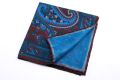 Dark Brown Madder Silk Pocket Square with Turquoise,Green, Brown Large Paisley- Fort Belvedere