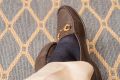 Up close Gucci Loafers in Chocolate brown with Finest Silk Socks In The World - Over The Calf in Deep Dark Navy Blue by Fort Belvedere