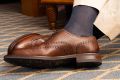 Scotch grain brown full brogues with Finest Silk Socks In The World - Over The Calf in Deep Dark Navy Blue by Fort Belvedere