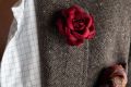 Red Silk Rose & Dark Red Velvet Rose Boutonniere Lapel Pin Flower by Fort Belvedere