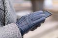 Denim Blue Lamb Nappa Touchscreen Gloves with Periwinkle  by Fort Belvedere
