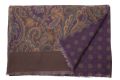 Wool Silk Scarf in Purple, Brown Blue, Green & Yellow Large Paisley & Round Micropattern - Fort Belvedere