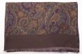 Wool Silk Scarf in Purple, Brown Blue, Green & Yellow Large Paisley & Round Micropattern - Fort Belvedere
