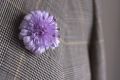 details of Field Scabious Boutonniere when worn  on a Glen Check jacket  by Fort Belvedere