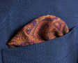 Folded Burnt Orange Silk-Wool Pocket Square with Paisley Motifs