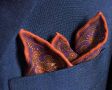 Folded Burnt Orange Silk-Wool Pocket Square with Paisley Motifs by Fort Belvedere
